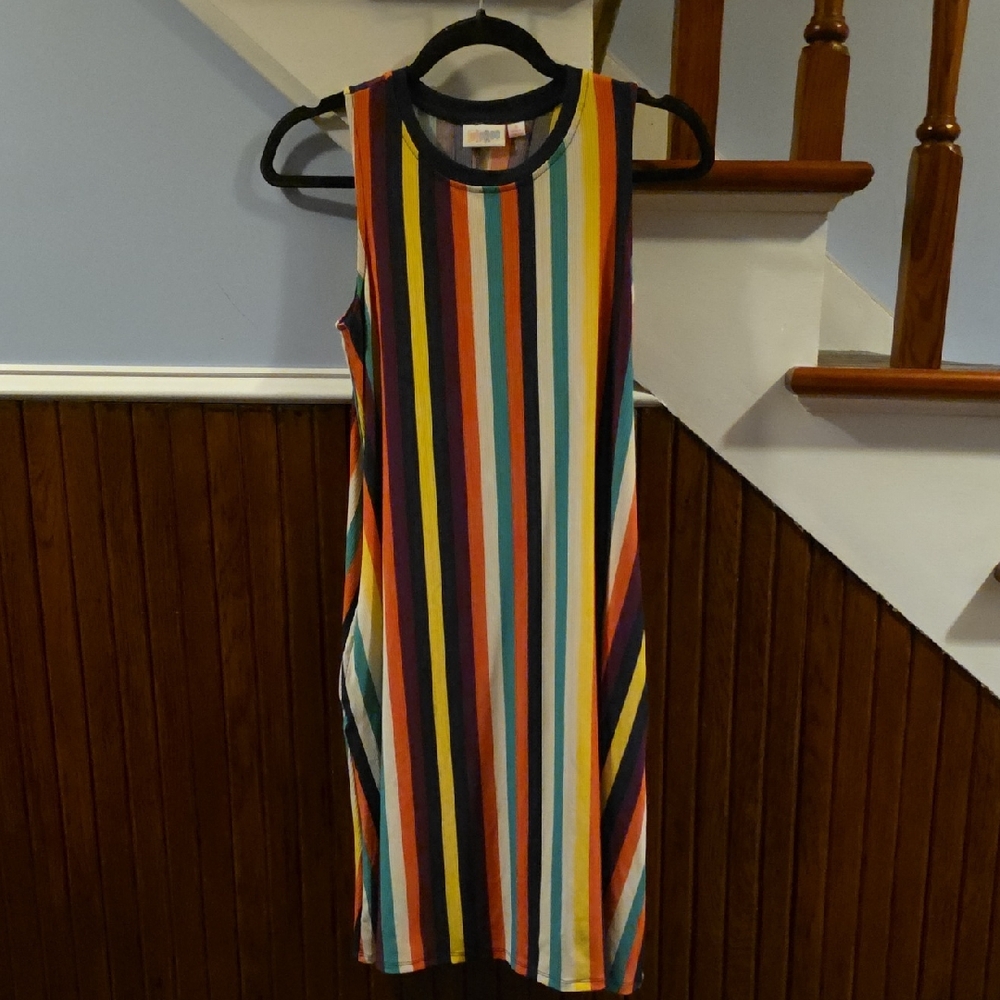 LuLaRoe Sleeveless Vertical Stripe Midi Dress in Multicolor